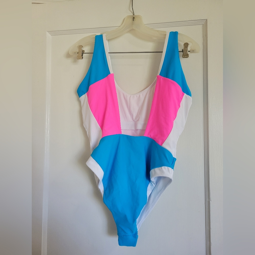 93 Playstreet Neon Color block One piece swimsuit Size Large - Picture 7 of 9